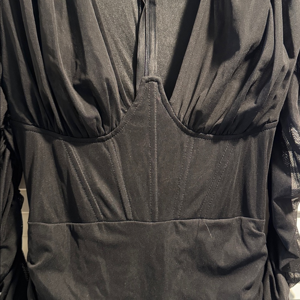 PrettyLittleThing Black Mesh Ruffle Dress - Picture 3 of 3
